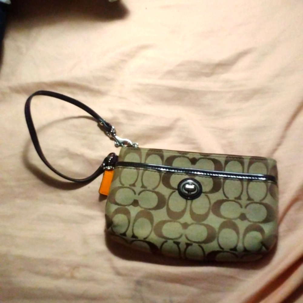 Brown Coach Signature Turnlock Wristlet Clutch